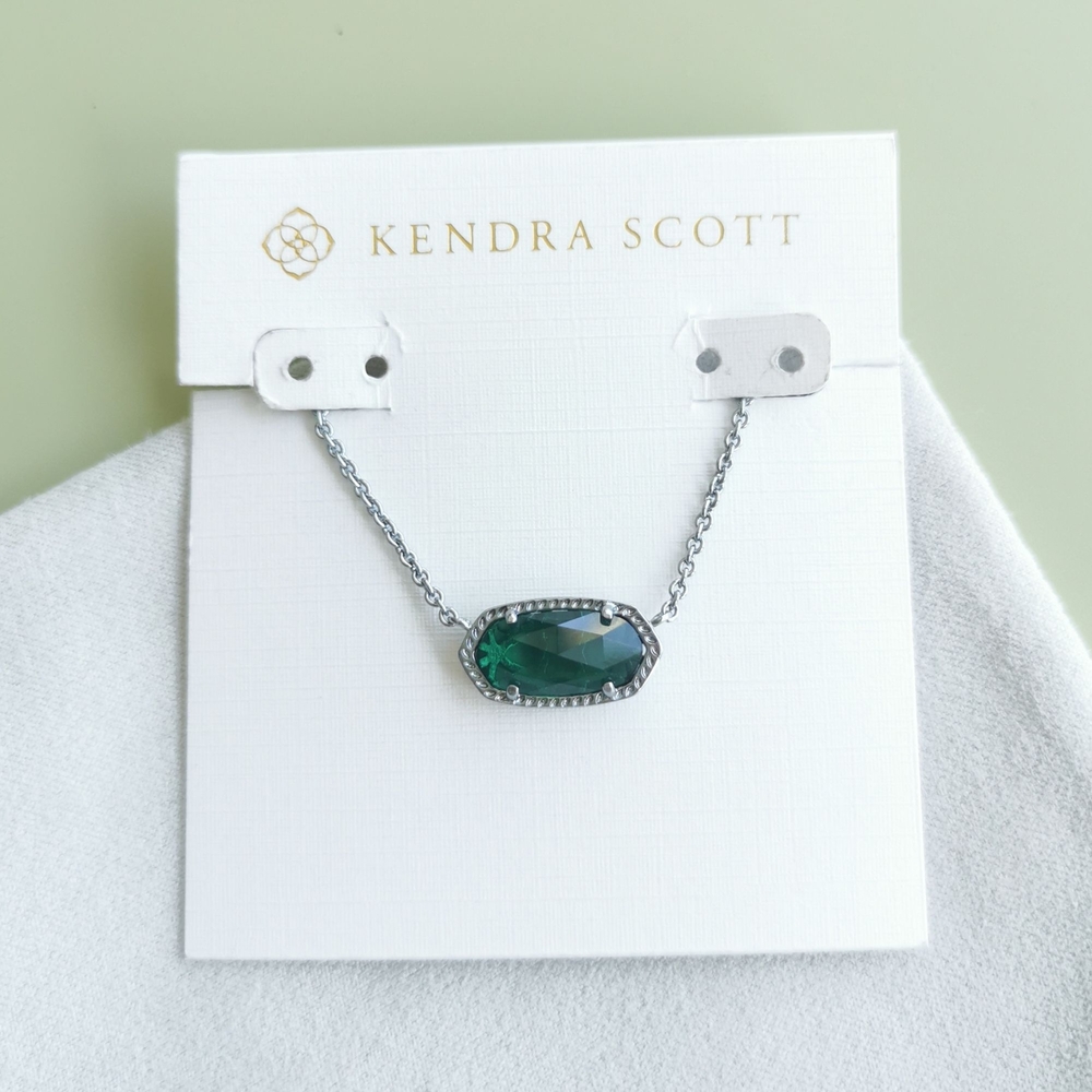 Kendra Scott Elisa Silver Necklace Green Cat's Eye